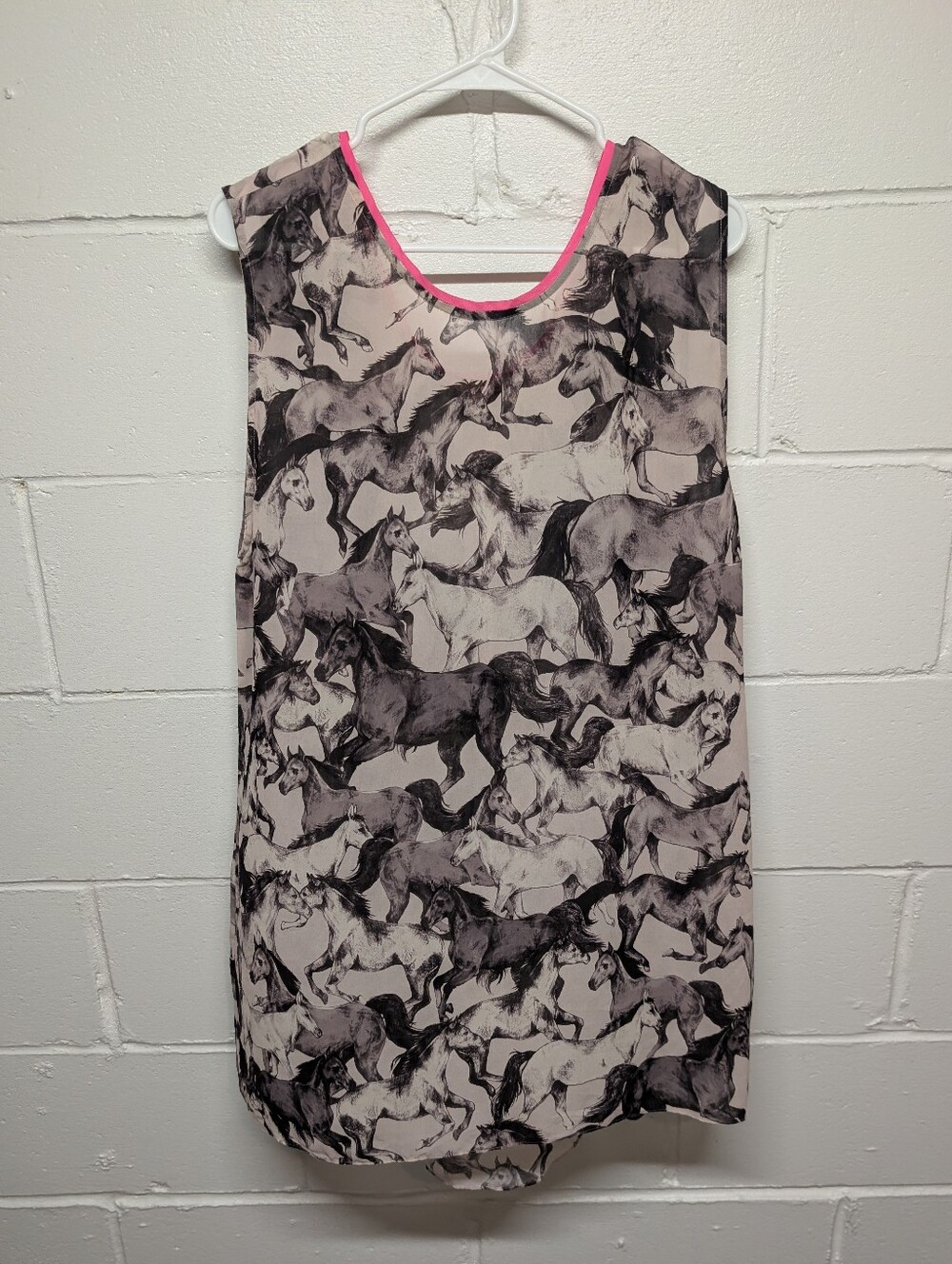 TED BAKER Horse Print Sleeveless Lightweight Tunic Pink Trim Women's (Large)